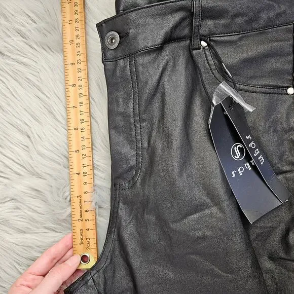 New SPYM Black Vegan Leather Coated Skinny Pant Size 42 10 12 Grunge Rocker Moto - Picture 9 of 10